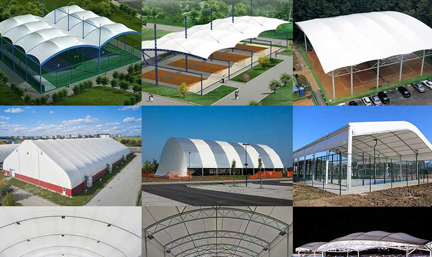 Tennis court sunshade canopy tensile fabric shed Tensile Fabric Structure