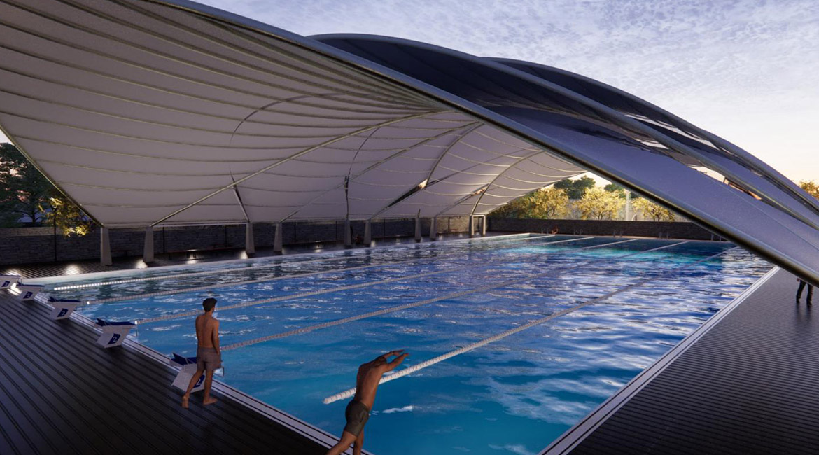 swiming trianig center tensile structure in india swiming trianig center tensile structure in india
